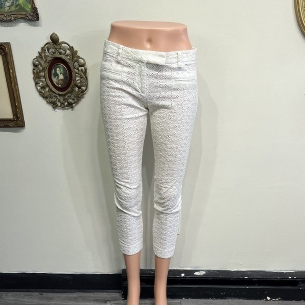 True Royal White Eyelet Cropped Tailored Pants Trousers Size 4‎